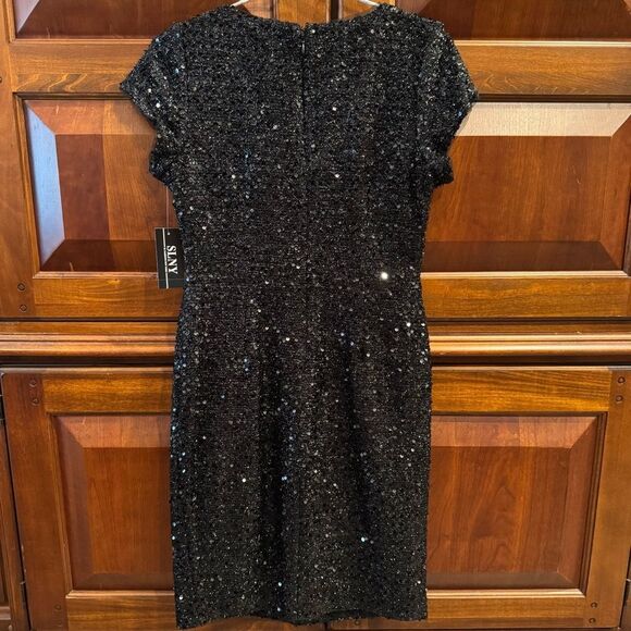 SLNY Black Sequin Cocktail Party Dress V-Neck Sz 6 NEW - Picture 4 of 15